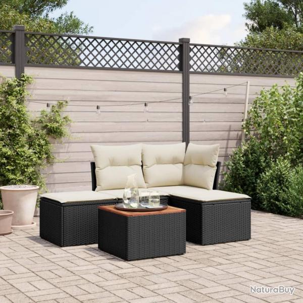 Salon de jardin 5 pcs avec coussins noir rsine tresse alsavelo