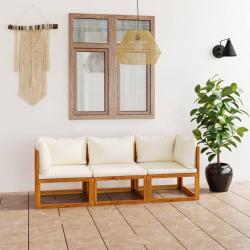 Canapé de jardin à 3 places avec coussin Crème Bois d'acacia alsavelo