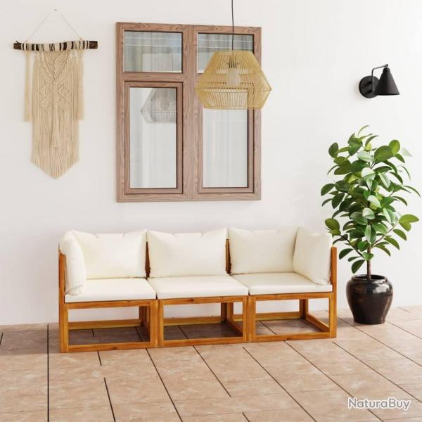 Canap de jardin  3 places avec coussin Crme Bois d'acacia alsavelo