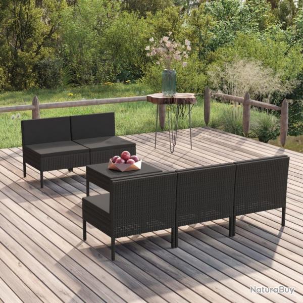 Salon de jardin 6 pcs avec coussins rsine tresse noir alsavelo