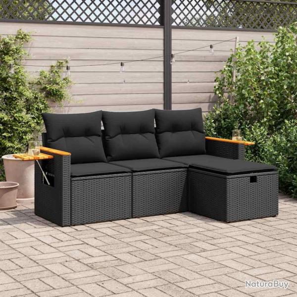 Salon de jardin 4 pcs avec coussins noir rsine tresse alsavelo