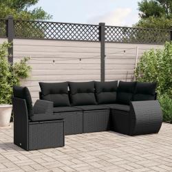 Salon de jardin 5 pcs avec coussins noir résine tressée alsavelo