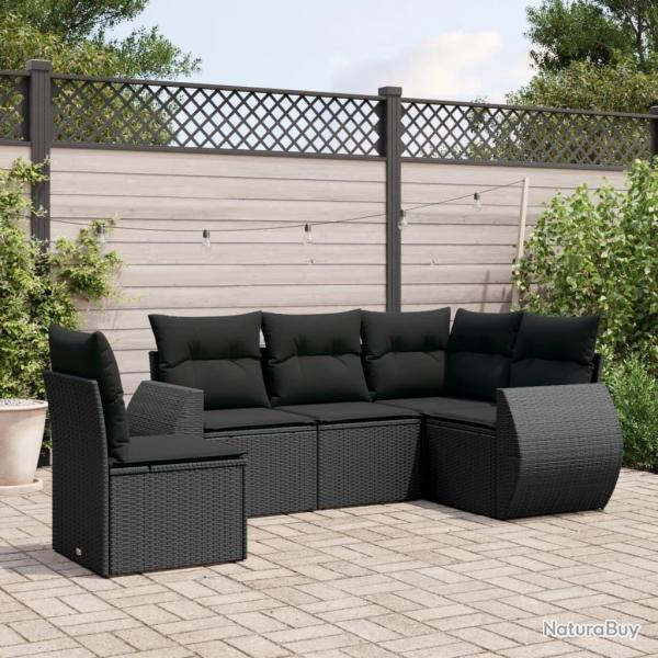 Salon de jardin 5 pcs avec coussins noir rsine tresse alsavelo
