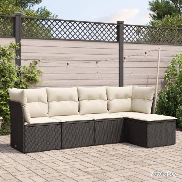 Salon de jardin 5 pcs avec coussins noir rsine tresse alsavelo