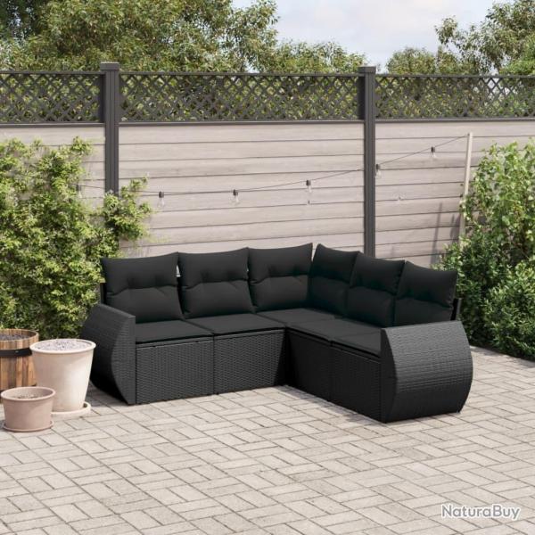 Salon de jardin 5 pcs avec coussins noir rsine tresse alsavelo