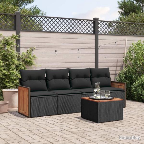 Salon de jardin 5 pcs avec coussins noir rsine tresse alsavelo