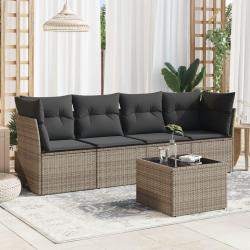 Salon de jardin 5 pcs avec coussins gris résine tressée alsavelo