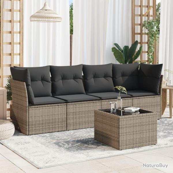 Salon de jardin 5 pcs avec coussins gris rsine tresse alsavelo
