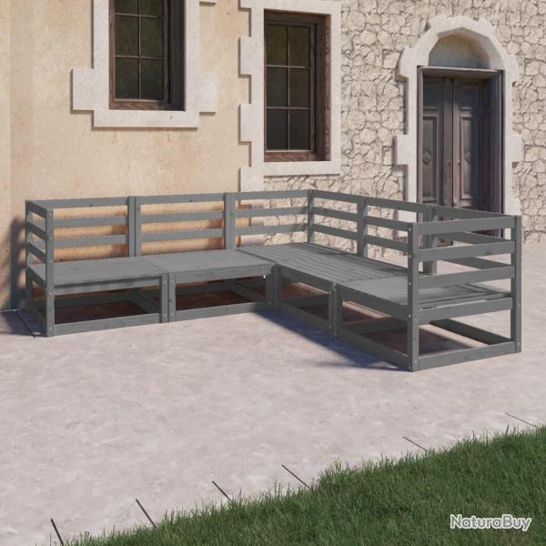 Salon de jardin 5 pcs gris bois de pin massif alsavelo