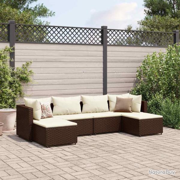 Salon de jardin 6 pcs avec coussins Marron Rsine tresse alsavelo