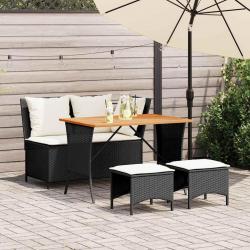 Ensemble à manger de jardin 4 pcs avec coussins noir alsavelo