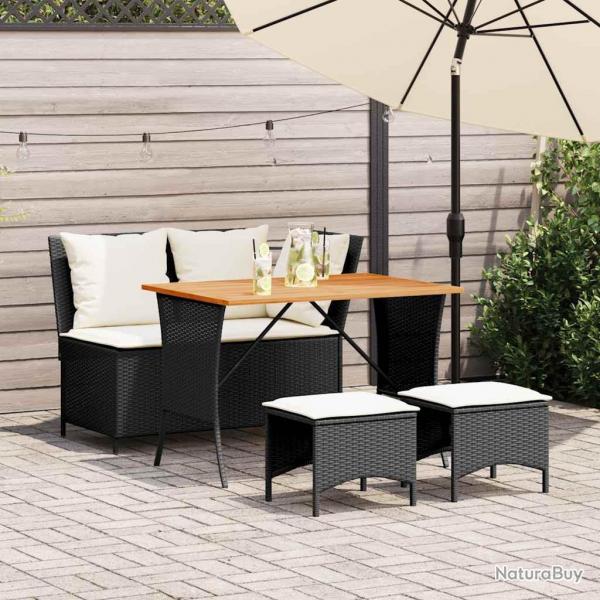 Ensemble  manger de jardin 4 pcs avec coussins noir alsavelo