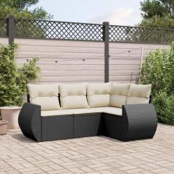 Salon de jardin 4 pcs avec coussins noir résine tressée alsavelo