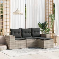 Salon de jardin 4 pcs avec coussins gris clair résine tressée alsavelo