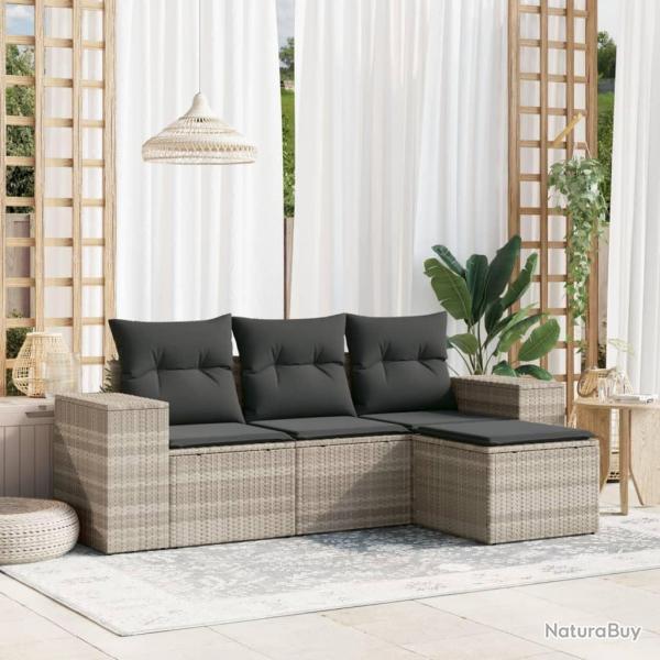 Salon de jardin 4 pcs avec coussins gris clair rsine tresse alsavelo
