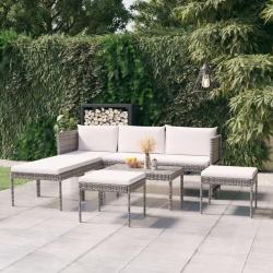 Salon de jardin 6 pcs avec coussins résine tressée gris alsavelo