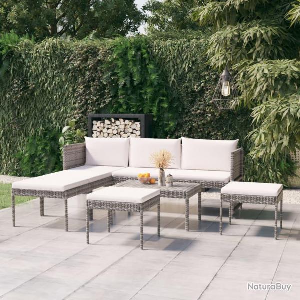 Salon de jardin 6 pcs avec coussins rsine tresse gris alsavelo