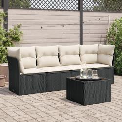 Salon de jardin 5 pcs avec coussins noir résine tressée alsavelo