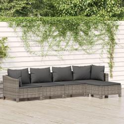 Salon de jardin 5 pcs avec coussins Gris Résine tressée alsavelo