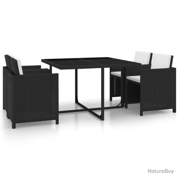 Salon de jardin encastrable 5 pcs et coussins Rotin Noir alsavelo
