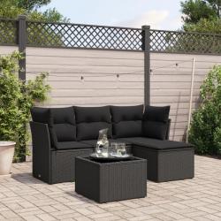Salon de jardin 5 pcs avec coussins noir résine tressée alsavelo