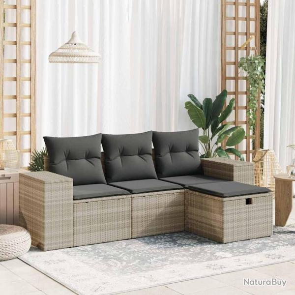 Salon de jardin 4 pcs avec coussins gris clair rsine tresse alsavelo