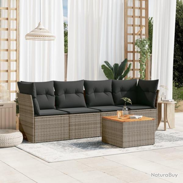 Salon de jardin 5 pcs avec coussins gris rsine tresse alsavelo