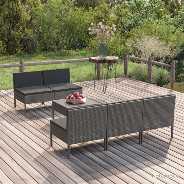 Salon de jardin 6 pcs avec coussins rsine tresse gris alsavelo