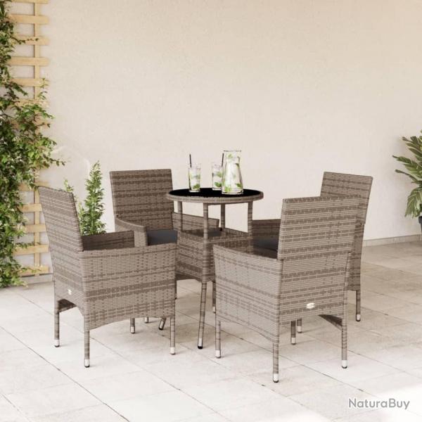 Ensemble  manger de jardin et coussins 5 pcs gris rotin verre alsavelo
