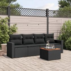 Salon de jardin 5 pcs avec coussins noir résine tressée alsavelo