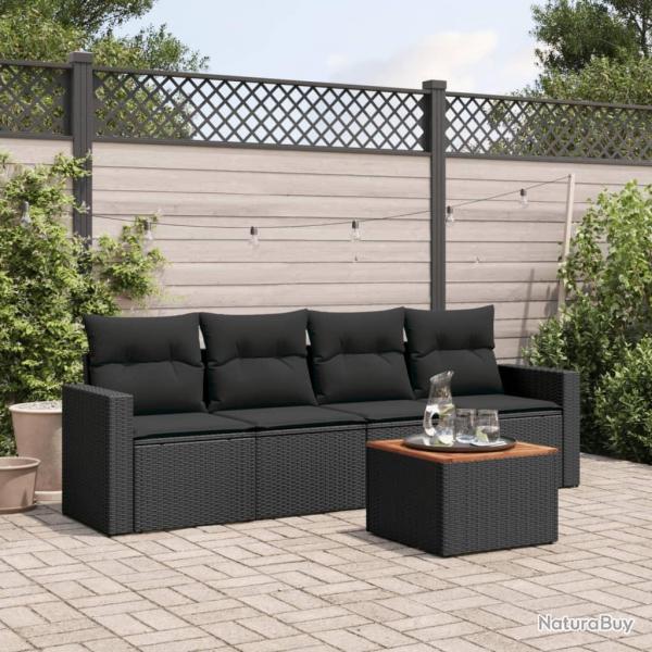 Salon de jardin 5 pcs avec coussins noir rsine tresse alsavelo