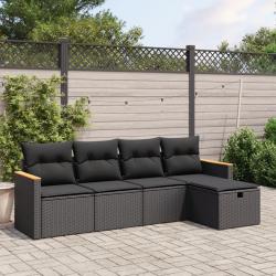 Salon de jardin 5 pcs avec coussins noir résine tressée alsavelo