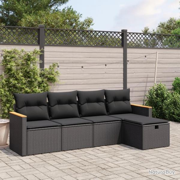 Salon de jardin 5 pcs avec coussins noir rsine tresse alsavelo