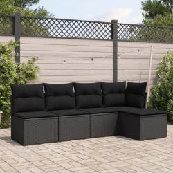 Salon de jardin 5 pcs avec coussins noir résine tressée alsavelo