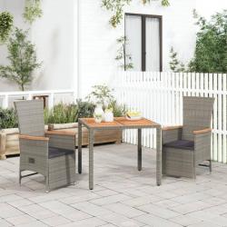 Ensemble à manger de jardin 3 pcs coussins gris résine tressée alsavelo