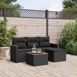 Salon de jardin 5 pcs avec coussins noir résine tressée alsavelo