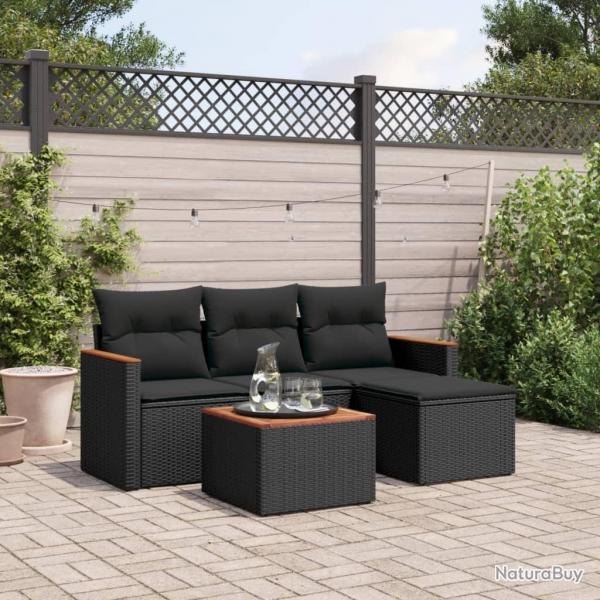 Salon de jardin 5 pcs avec coussins noir rsine tresse alsavelo