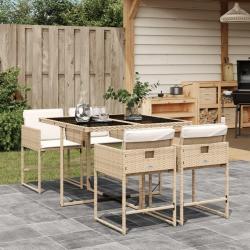 Ensemble à manger de jardin avec coussins 5pcs Beige poly rotin alsavelo