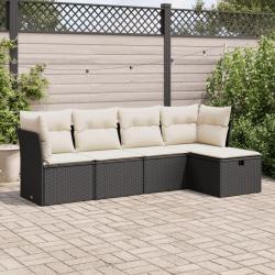 Salon de jardin 5 pcs avec coussins noir résine tressée alsavelo