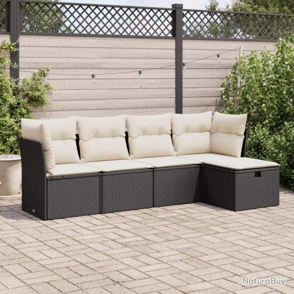 Salon de jardin 5 pcs avec coussins noir rsine tresse alsavelo