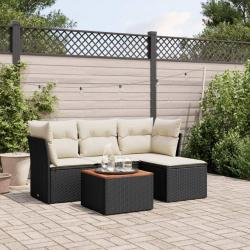 Salon de jardin 5 pcs avec coussins noir résine tressée alsavelo