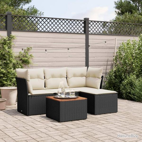 Salon de jardin 5 pcs avec coussins noir rsine tresse alsavelo