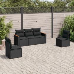 Salon de jardin 5 pcs avec coussins noir résine tressée alsavelo