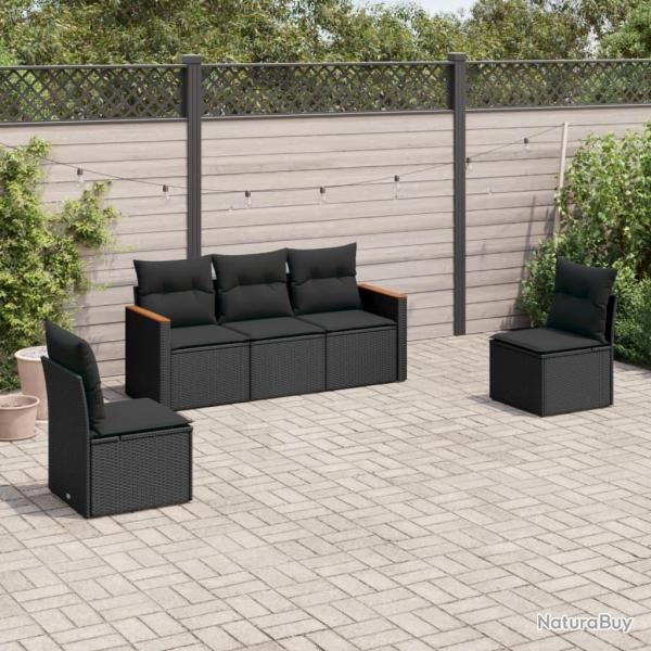 Salon de jardin 5 pcs avec coussins noir rsine tresse alsavelo