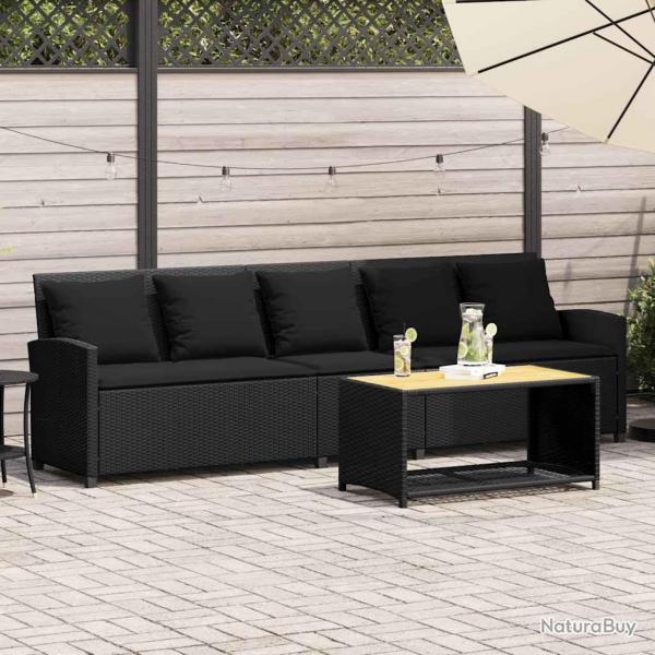 Canap de jardin avec coussins 5 places noir rsine tresse alsavelo