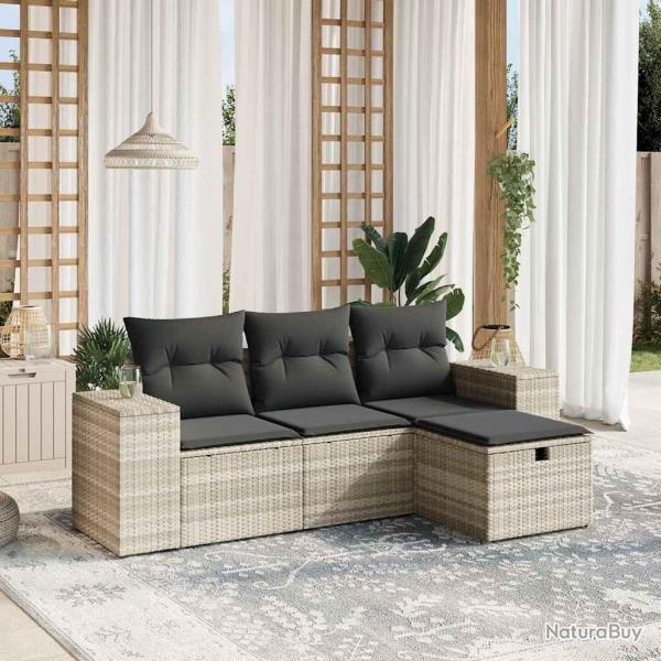 Salon de jardin 4 pcs avec coussins gris clair rsine tresse alsavelo