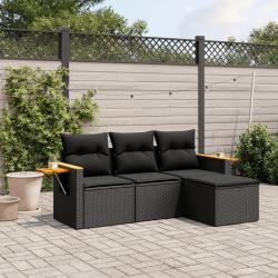 Salon de jardin 4 pcs avec coussins noir résine tressée alsavelo