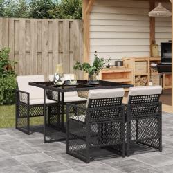 Ensemble à manger de jardin coussins 5pcs noir résine tressée alsavelo