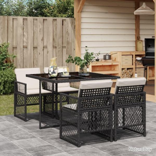 Ensemble  manger de jardin coussins 5pcs noir rsine tresse alsavelo