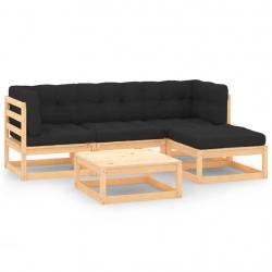 Salon de jardin 5 pcs avec coussins Bois de pin massif alsavelo